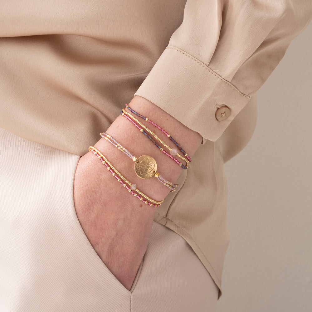 Glitter Rosenquarz Gold Armband