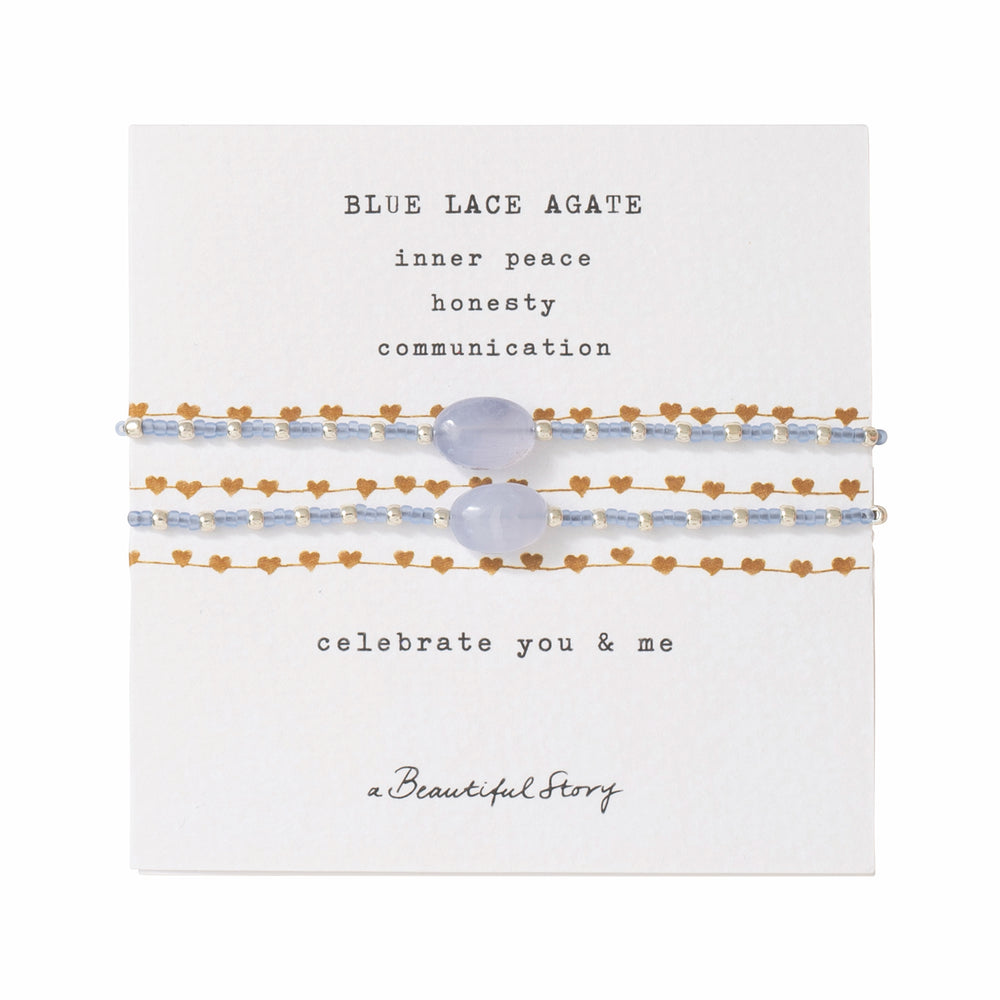 Edelsteinkarte Du & Ich - Blauer Achat Silber Armband
